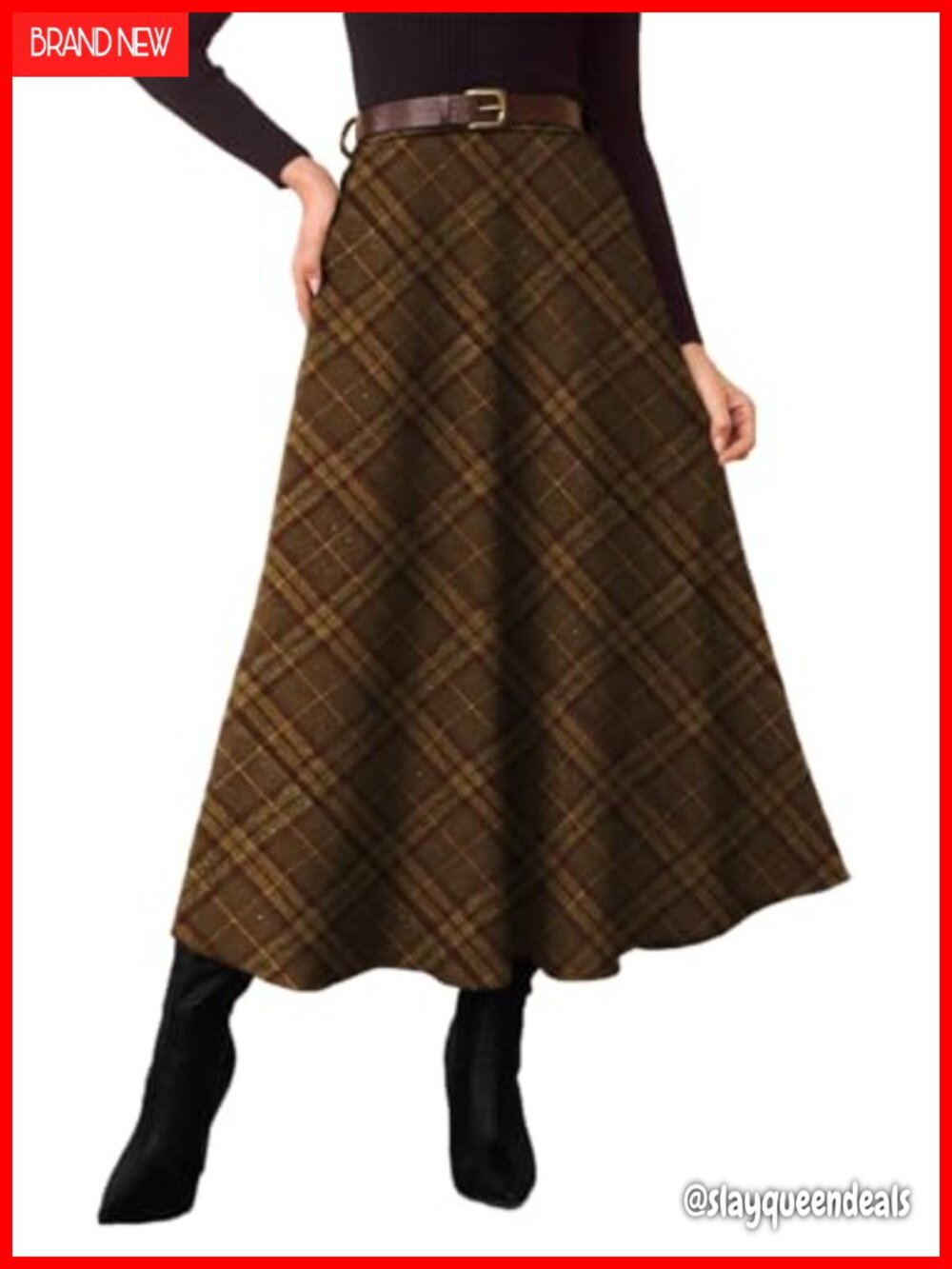 Plaid A-Line Midi Skirt High Waist Flared Tartan Workwear